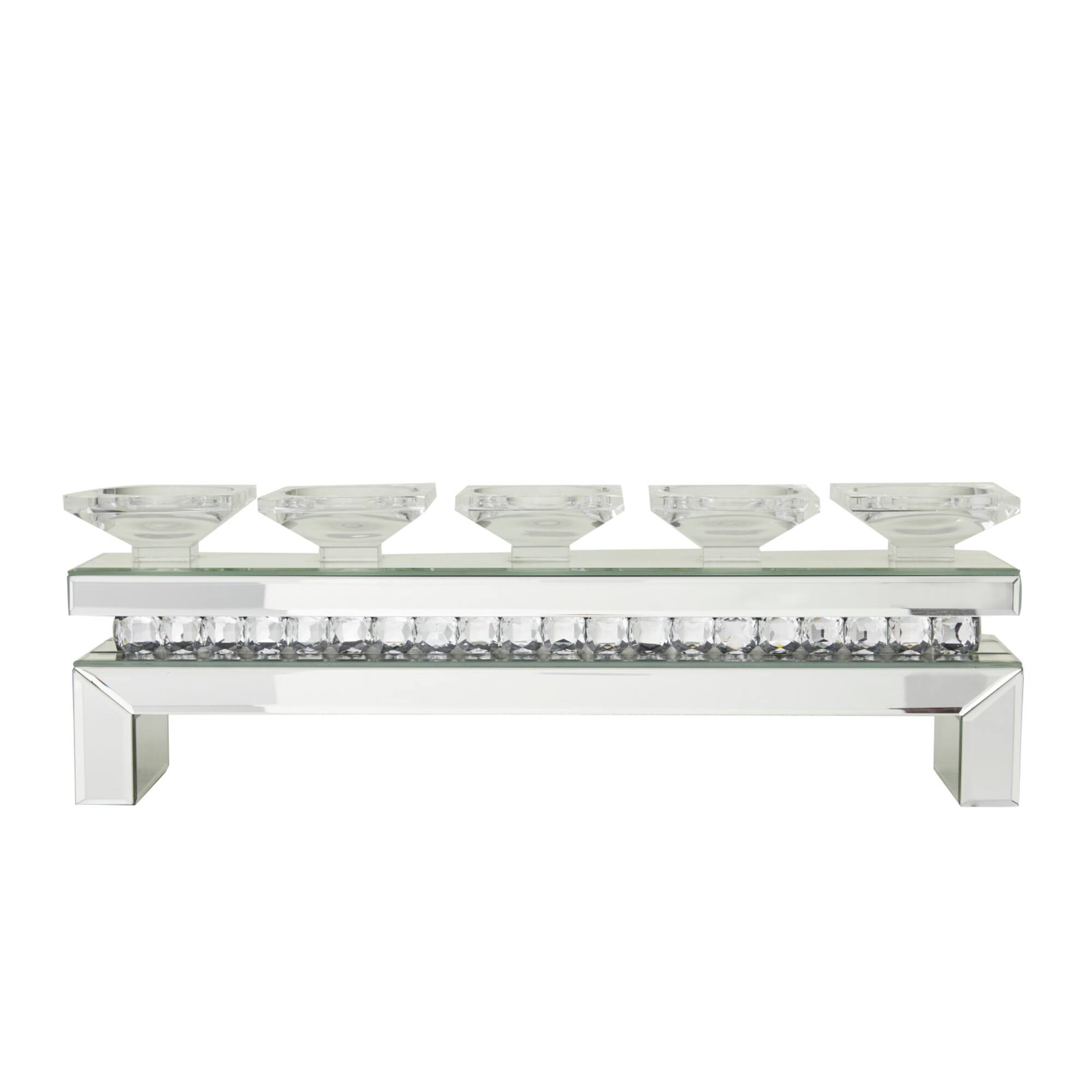 Set of 3 Silver MDF Glam Candle Holder, 7" x 20" x 4"